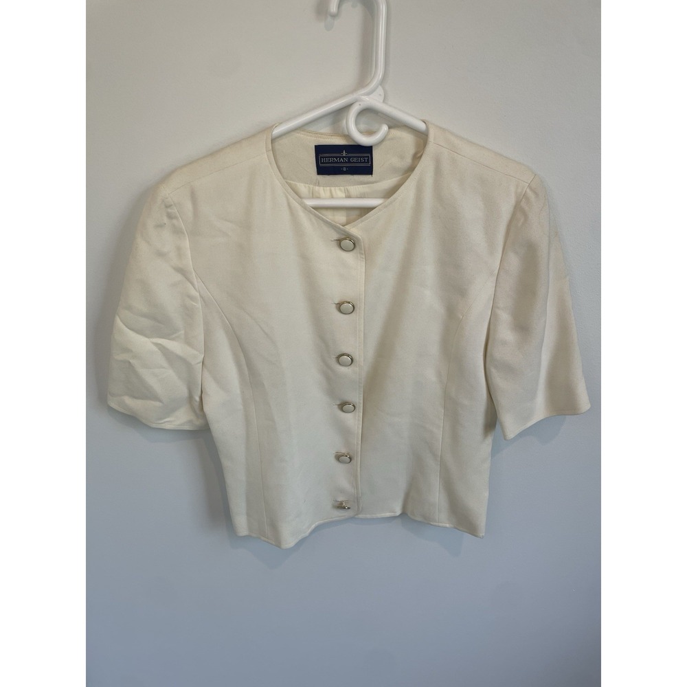 Vintage Herman Geist White‎ Ivory Button Front Blouse Size 8 Old Money Vibe